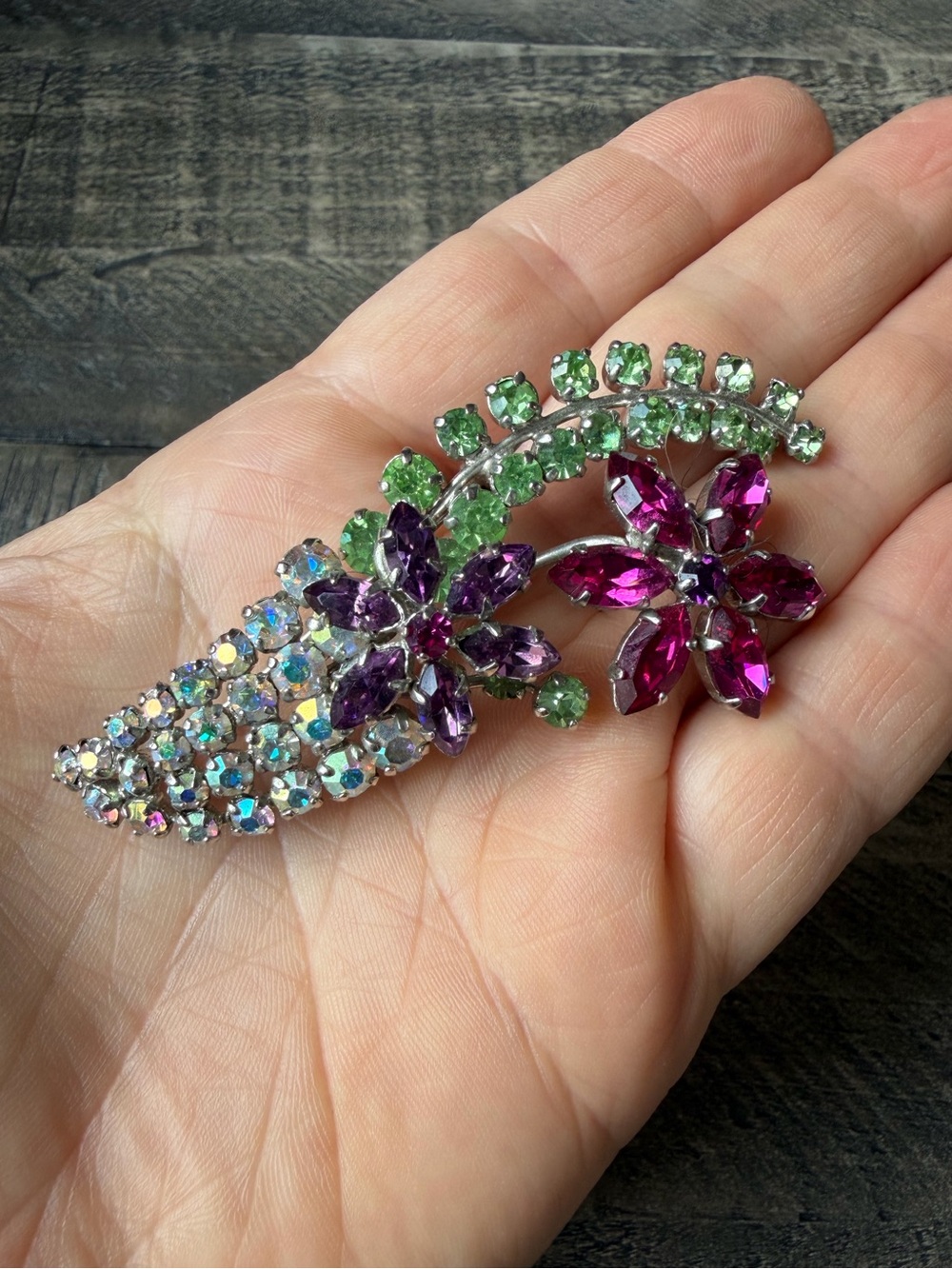 Vintage Multicoloured Crystal Floral Brooch